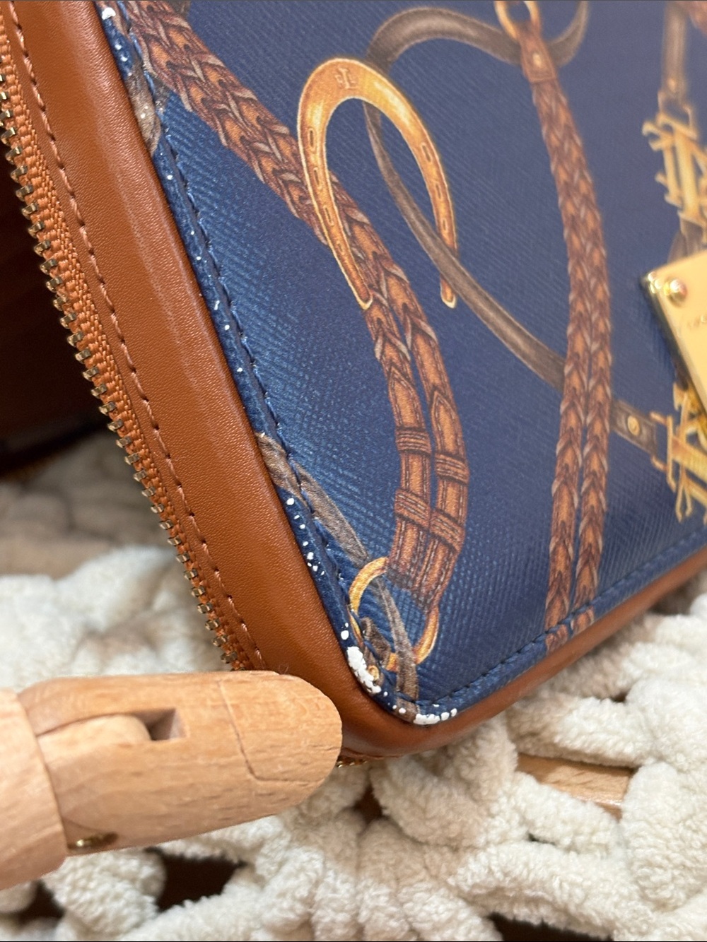 Lauren Ralph Lauren Navy Blue and Brown Printed Crossbody Wallet - Picture 17 of 17